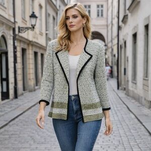 Misook Knit Olive and Black Cardigan